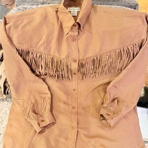Bogari Women's Tan Fringe Top 100% Silk